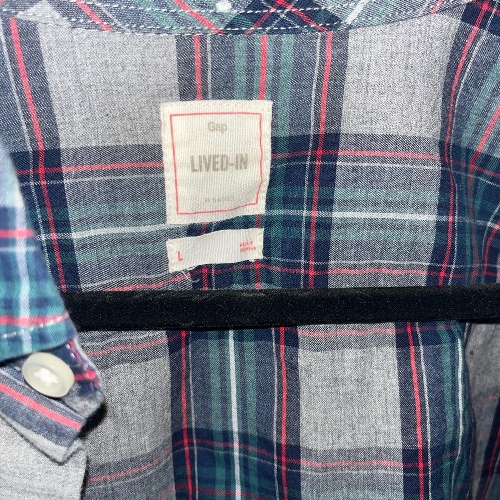 GAP Lived-In Plaid Button-Down Shirt - Navy, Green & Red